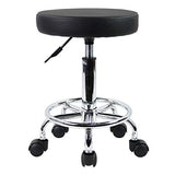 KKTONER PU Leather Round Rolling Stool with Foot Rest Swivel Height Adjustment Spa Drafting Salon Tattoo Work Office Massage Stools Task Chair Small KKTONER