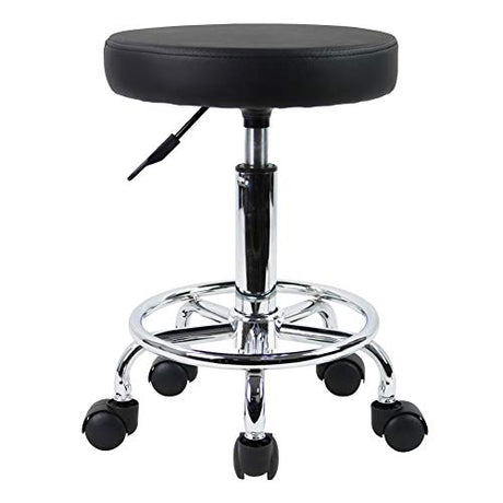 KKTONER PU Leather Round Rolling Stool with Foot Rest Swivel Height Adjustment Spa Drafting Salon Tattoo Work Office Massage Stools Task Chair Small KKTONER