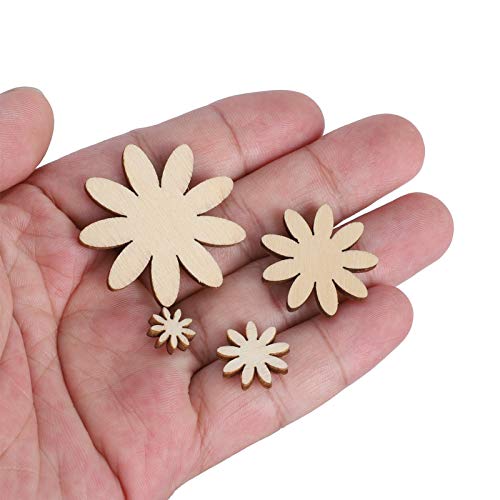250Pcs Wooden Flowers Wood Cutout Flower Shape Unfinished Wooden Flower Slices with Mixed Sizes for Christmas Wedding Party DIY Crafts Decor TOPINCN