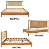 Bme Oliver 15 Inch Acacia Wood Bed Frame with Handcrafted Rattan Headboard - Bohemian & Mid Century Charm, No Box Spring Needed Bme