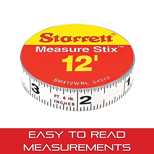 Starrett Tape Measure Stix with Adhesive Backing - Mount to Work Bench, Saw Table, Drafting Table - 1/2" x 12', English Metric, Right-Left Reading - Starrett
