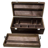 KINGART 724 Wood Portable Storage Box Organizer with Drawer And Espresso Stain, Holds Markers, Paint, Brushes, Pencils, And More KINGART