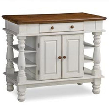 Homestyles Americana Kitchen Island, Off White Stationary Kitchen Island with Storage and Hardwood Top