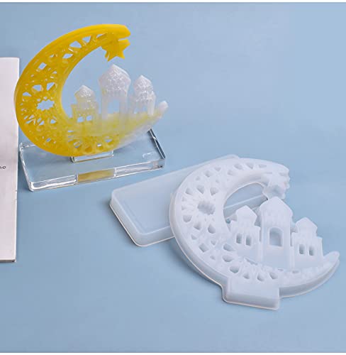 Cestony 2PCS Crescents Moon Castle with Stand Silicone Mold Display Board Moulds for Crafts Resin Casting Epoxy Tray Silicone Mold Table Home Decor Cestony