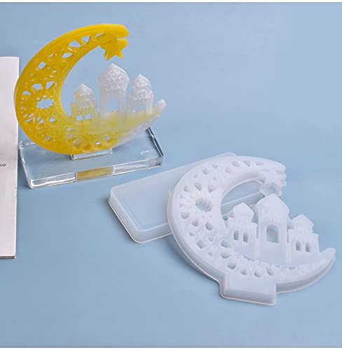 Cestony 2PCS Crescents Moon Castle with Stand Silicone Mold Display Board Moulds for Crafts Resin Casting Epoxy Tray Silicone Mold Table Home Decor - WoodArtSupply