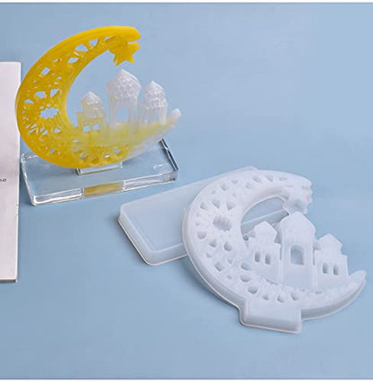 Cestony 2PCS Crescents Moon Castle with Stand Silicone Mold Display Board Moulds for Crafts Resin Casting Epoxy Tray Silicone Mold Table Home Decor - WoodArtSupply