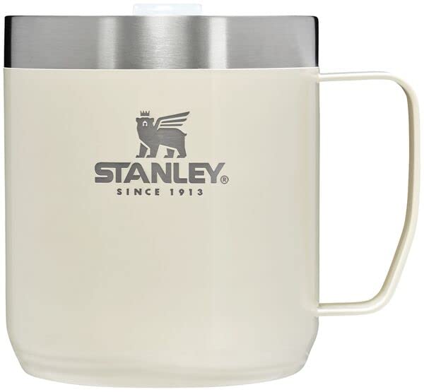 Stanley Stay Hot Camp Mug - Durable 18/8 Stainless Steel Insulated Mug - Splash-Free Tritan™ Drink-Thru Lid - 12 OZ - Cream Gloss - WoodArtSupply