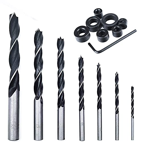 QISF 16Pcs Brad Point Wood Drill Bit 3/4/5/6/8/10/12mm Wood Working Drill with 3-12MM Center Point and Stopper Perfect for Woodworking Carpentry - WoodArtSupply