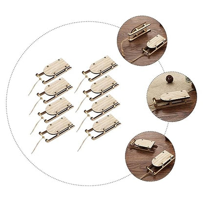 VOSAREA 8PCS Sled Pendant Wooden Tags Office Decorations Rustic Wood Slices Christmas Tree Sleigh Wooden Blank Sleigh Wood sleighs for DIY Crafts