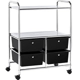 Yaheetech Rolling Storage Cart with 4 Drawers 2 Shelves Plastic Trolley on Wheels for Home Office School Beauty Salon, Black Yaheetech