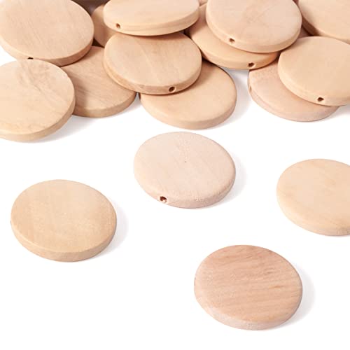 Craftdady 50Pcs Unfinished Natural Flat Round Wood Coin Beads Circle Round Wooden Slices Cutouts 1.18 Inch Unpainted Board Tags for Jewelry Craft - WoodArtSupply