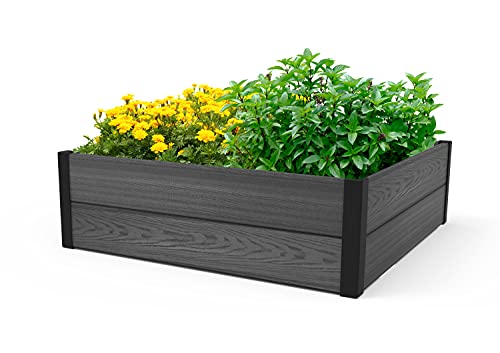 Keter 48" X 48" inches Wood Look Raised Garden Bed, Durable Outdoor Planter for Vegetables, Flowers, Herbs, and Succulents, Grey