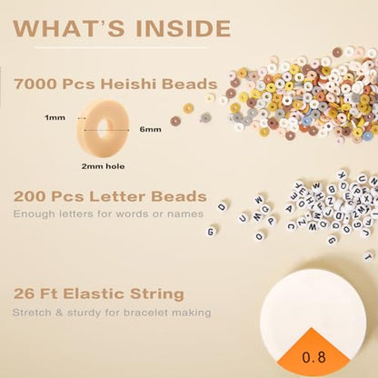 ADIIL 7200pcs Clay Beads Bracelet Making Kit, 20 Neutral Colors 6mm Polymer Heishi Beads for Jewelry Making, Friendship Bracelet Kit with Letter