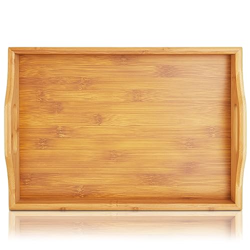 Juvale Bamboo Wood Serving Tray with Handles for Breakfast in Bed, Kitchen Counter, Ottoman (16 x 11 x 2 in)