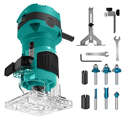 Dobetter Wood Router Tool, Compact Trim Router with 6 Wood Router Bits, 1/4" Collets and 8mm/12.7mm Adapter -PATR550 - WoodArtSupply