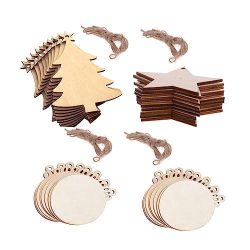 NOLITOY 80 Pcs Christmas Wooden Pendant Christmas Ornaments Unfinished Wood Slices Ornaments Paintable Christmas Hanging Ornaments Wooden Tree Cutout NOLITOY