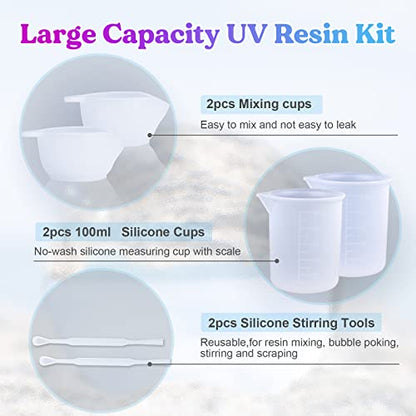 LET'S RESIN UV Resin, Upgraded 1500g Ultraviolet Epoxy Resin Clear, Odorless & Low Shrinkage UV Resin Hard with Silicone Measuring Cups, UV Resin Kit - WoodArtSupply