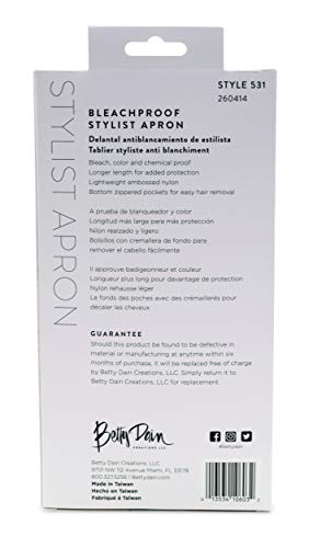 Betty Dain Amazin' Bleachproof Apron with Zippered Pockets, Bleach and Chemical Proof, Lightweight Embossed Nylon, Longer Length for Better Betty Dain