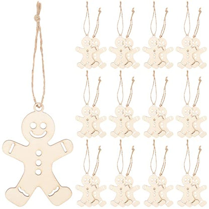 iplusmile 100pcs Wooden Gingerbread Man Cutouts Unfinished Wood Ornaments Blank Gingerbread Man Shape Pendants with Ropes for Christmas Easter Tree - WoodArtSupply