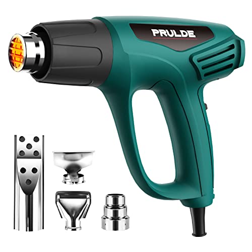 Heat Gun, PRULDE 1500W Dual Temperature Settings 572°F~1112°F Fast Heating Hot Air Gun with 6.5Ft Power Cord/4 Nozzles/Overload Protection for - WoodArtSupply