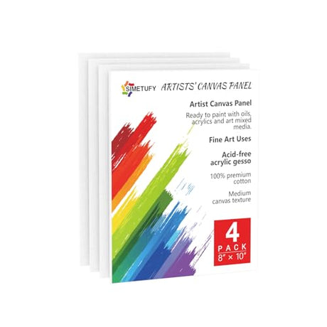 4 Pack 8x10 Inch Canvases for Painting, Blank Canvas Boards for Painting-Gesso Primed Acid-Free 100% Cotton Canvas Panels for Acrylics Oil Watercolor Simetufy