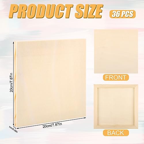 36pcs Unfinished Wood Canvas, 8x8 Inch Multipurpose Blank Wood Canvas Boards Pine Wood Panels Wood Canvases for Painting Drawing Craft DIY Art