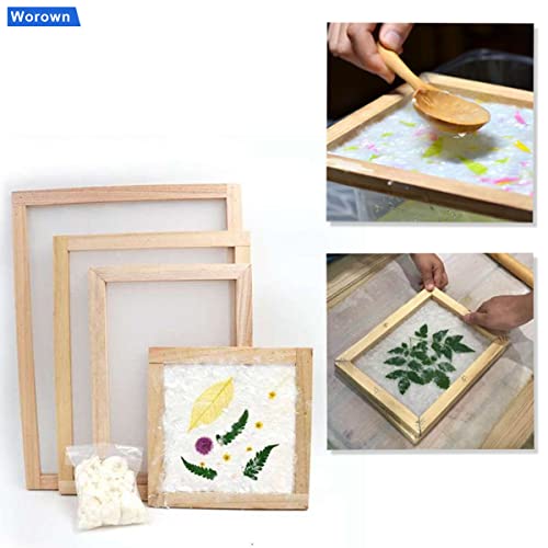Worown 5 Size Wooden Paper Making Screen, Paper Making Mold, Wooden Paper Making Frame for DIY Paper Crafts Worown