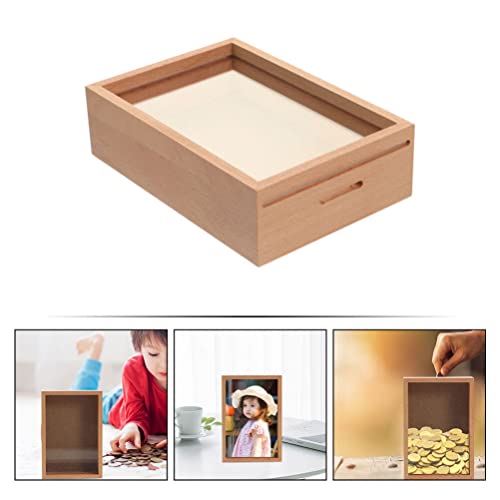 Zerodeko Unfinished Piggy Bank Money Box Wooden Tips Box Clear Piggy Banks Shadow Box Display Case Money Bank Wood Frame Coin Box Cash Storage Zerodeko
