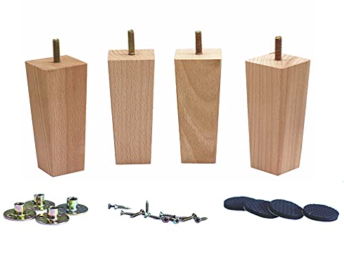 WEICHUAN Tapered Solid Beech Wood Replacement Sofa Couch Chair Ottoman Loveseat Coffee Table Cabinet Wood Furniture Feet Furniture Wood Legs(4.5" Set WEICHUAN