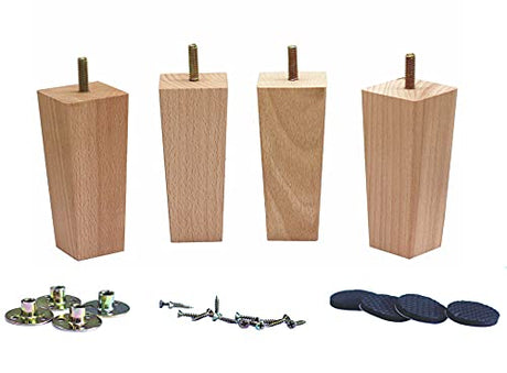 WEICHUAN Tapered Solid Beech Wood Replacement Sofa Couch Chair Ottoman Loveseat Coffee Table Cabinet Wood Furniture Feet Furniture Wood Legs(4.5" Set WEICHUAN