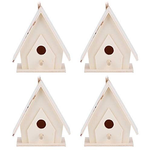 4Pcs Wood Bird House, Mini Hanging Wooden Bird Houses Nests Cage Wooden Ornament Crafts Build Paint Unfinished Birdhouse for Garden Courtyard Decor Joyzan