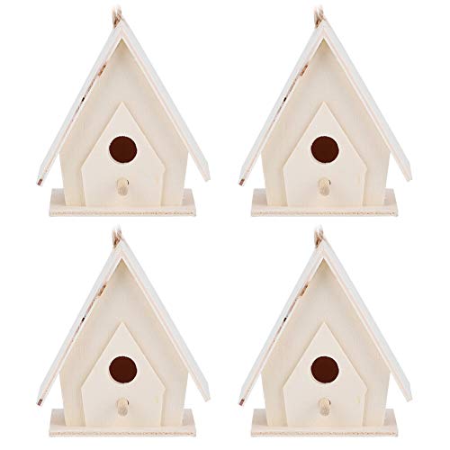 4Pcs Wood Bird House, Mini Hanging Wooden Bird Houses Nests Cage Wooden Ornament Crafts Build Paint Unfinished Birdhouse for Garden Courtyard Decor