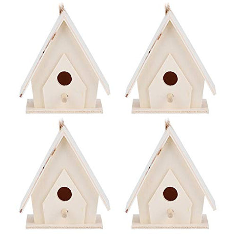 4Pcs Wood Bird House, Mini Hanging Wooden Bird Houses Nests Cage Wooden Ornament Crafts Build Paint Unfinished Birdhouse for Garden Courtyard Decor Joyzan