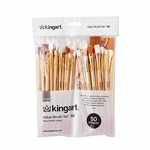 KINGART Mixed Media Brushes, Set of 50, Assorted Sizes, Good for All Projects KINGART