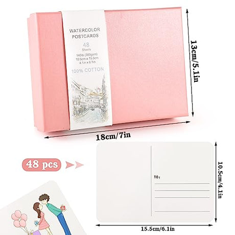 48 Sheets 4x6 Watercolor Postcards, 140lb/300gsm Blank Postcards Watercolor Paper Cards Art Supplies Christmas Gifts for Painting, DIY, Mailing, Prudiut