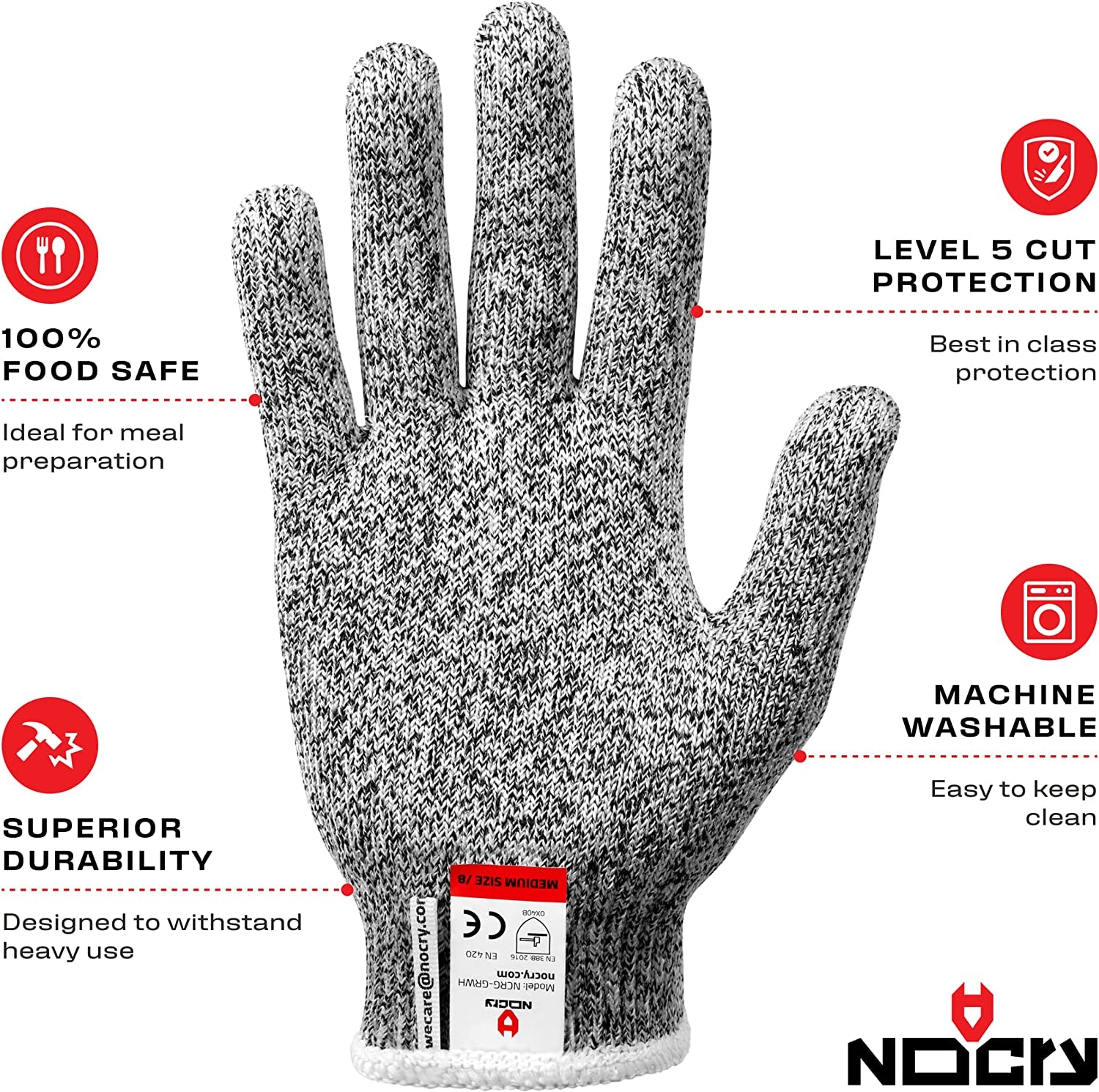 Premium Cut Resistant Gloves Food Grade — Level 5 Protection; Ambidextrous; Machine Washable; Superior Comfort and Dexterity; Lightweight Protective WoodArtSupply