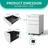 VIYET 3 Drawers Mobile File Cabinet, Rolling File Cabinet Fully Assembled Under Desk, Metal Filing Cabinet with Lock for Home Office Organizer VIYET