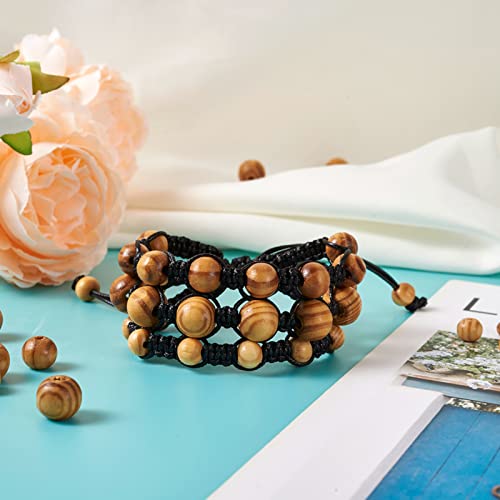 Pandahall 200pcs Large Hole Natural Unfinished Wood Round Beads 4 Sizes Undyed Wooden European Globe Beads for DIY Pendants Bracelets Necklaces PH PandaHall