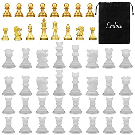 Endoto Resin Chess Pieces Mold Set, 16 Pieces Full Size 3D Silicone Chess Molds Kit for Epoxy Resin Casting, Family Party Board Games and Home Endoto