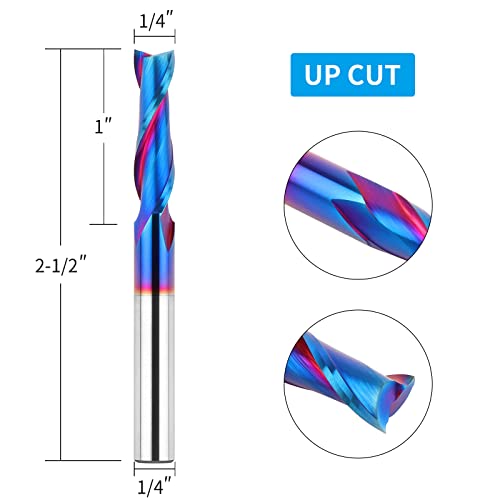 EANOSIC Upcut Spiral Router Bits 1/4 inch Shank, 1/4 inch Cutting Diameter Solid Carbide with Nano Blue Coating CNC Router Bits End Mill for Wood EANOSIC