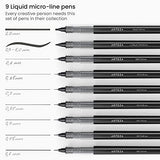 ARTEZA Micro-Line Ink Pens, Set of 9, Black Fineliners with Japanese Archival Ink, Art Supplies for Comic Artists and Illustrators ARTEZA