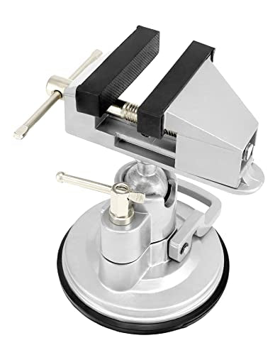 QWORK Portable Vacuum Base Vise with Multi-Angle Rotation - 3.15" Jaw Width Pivots Vise Portable Vacuum Base Vise, for Various Smooth Work Surfaces QWORK