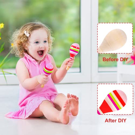 Morcheiong 12Pcs DIY Mini Wooden Maracas for Kids with 12Pcs Acrylic Paint Pens Morcheiong