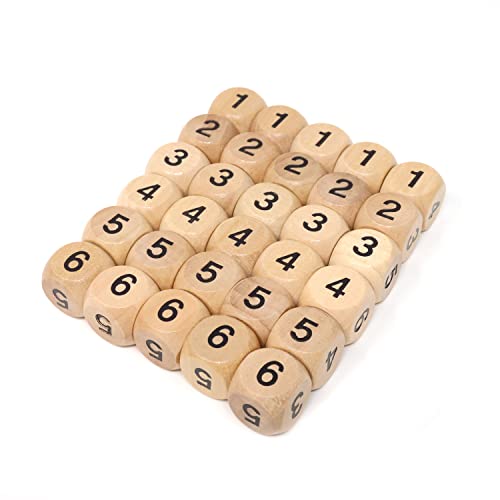 Honbay 30PCS Wooden Dice Six Sided Dice Blocks with Rounded Corners for Games DIY Crafts and Art Projects (16mm)