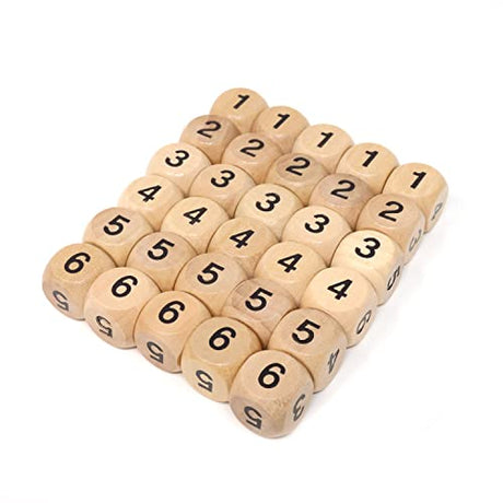 Honbay 30PCS Wooden Dice Six Sided Dice Blocks with Rounded Corners for Games DIY Crafts and Art Projects (16mm) HONBAY