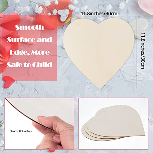 12 Pieces Large Wooden Heart Cutouts, 12 Inch Unfinished Wood Hearts Blank Slice Heart Discs Heart-Shaped Wood Cutouts DIY Love Slices for MixTeach