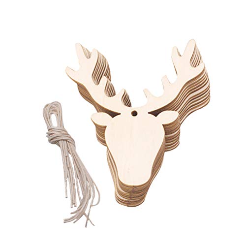 Amosfun 20PCS Wooden Deer Head Christmas Ornaments Pendant Hanging Wooden Pendant Decoration Wooden DIY Craft Christmas Tree Hanging Ornaments Amosfun