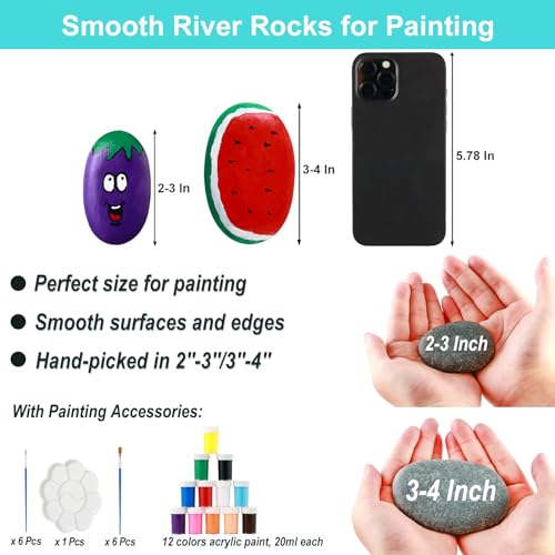 2''-3'' About 40 Pcs Large River Rocks for Painting with Painting Kit 10 Lbs Smooth Kindness Natural Rocks Flat Stones for Crafts, Bulk Paintable - WoodArtSupply