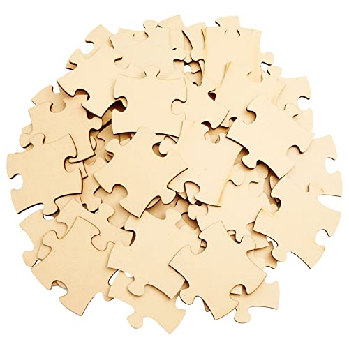 50 Blank Wooden Puzzle Pieces for Crafts, DIY Art Projects, Unfinished Customizable Jigsaw Wood Puzzle to Draw On