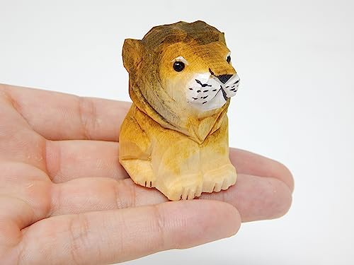 Lion Keychain Ring Hook Clip Charm Miniature Wood Mini Figurine Small Animal Male Mane King Feline Selsela